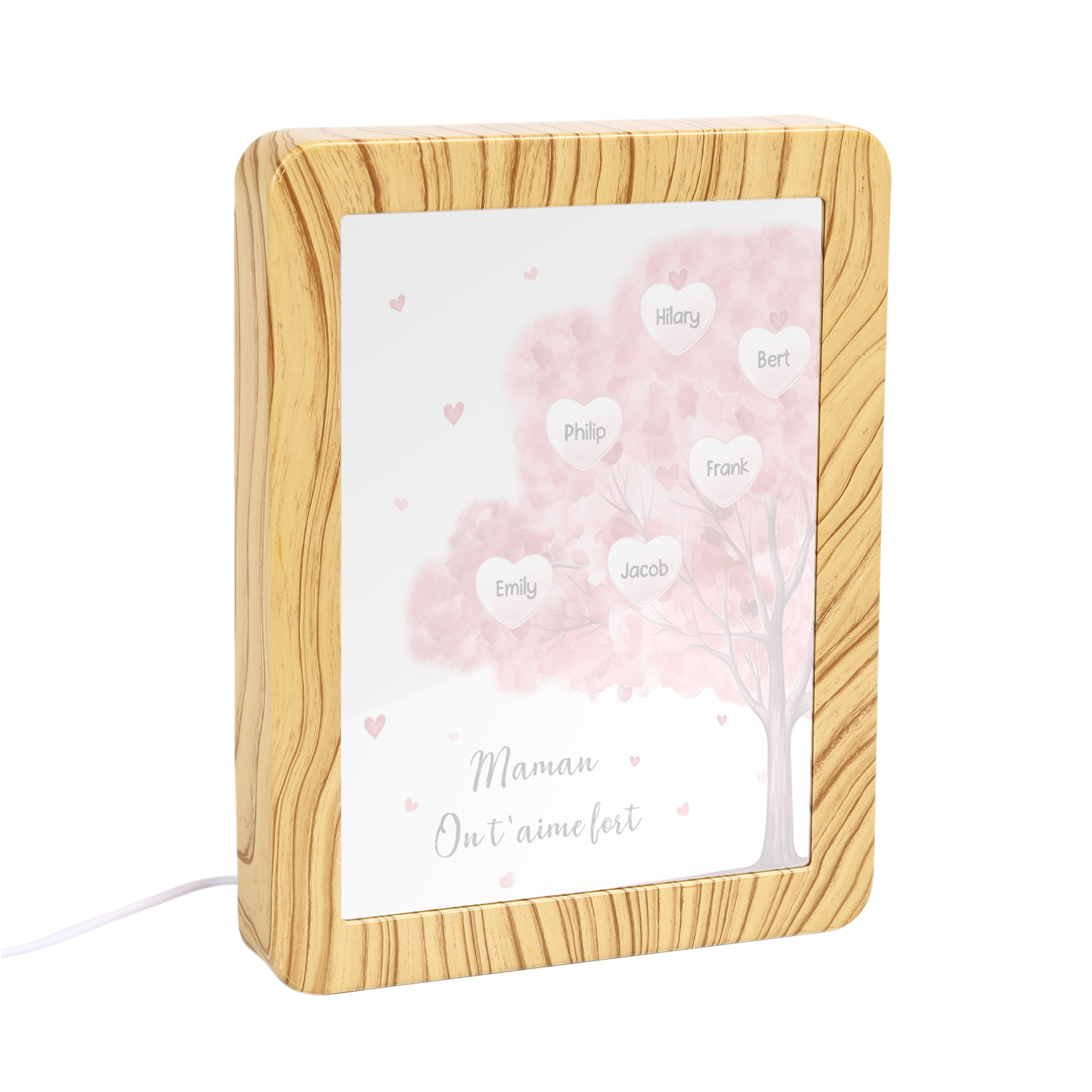Cadre Photo/Miroir LED Multifonctionnel Arbre 6 Prénoms Personnalisés avec Texte pour Famille