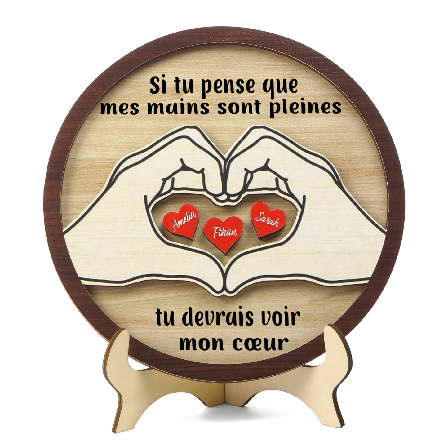 Décoration en bois 3 Prénoms personnalisés avec 2 textes Cadeau pour famille | Jessemade