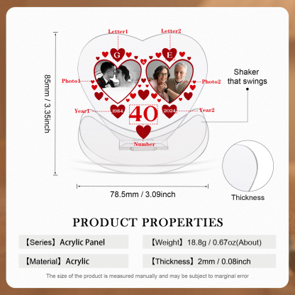 Ornements Panneau Acrylique 2 Lettres et Photos Personnalisées avec Nombre et Année pour Couple
