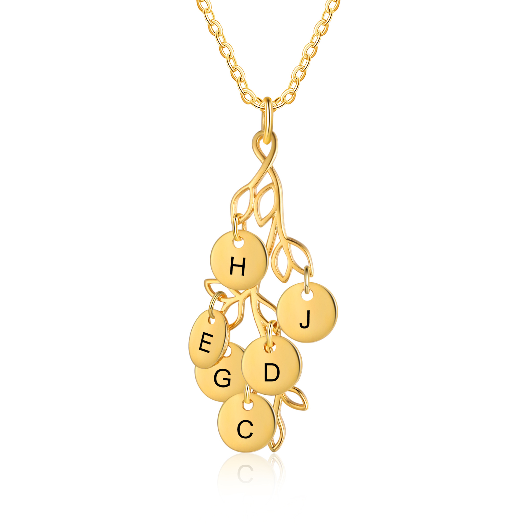 Collier Branches et Feuille 6 Letrres Personnalisés Collier Femmes