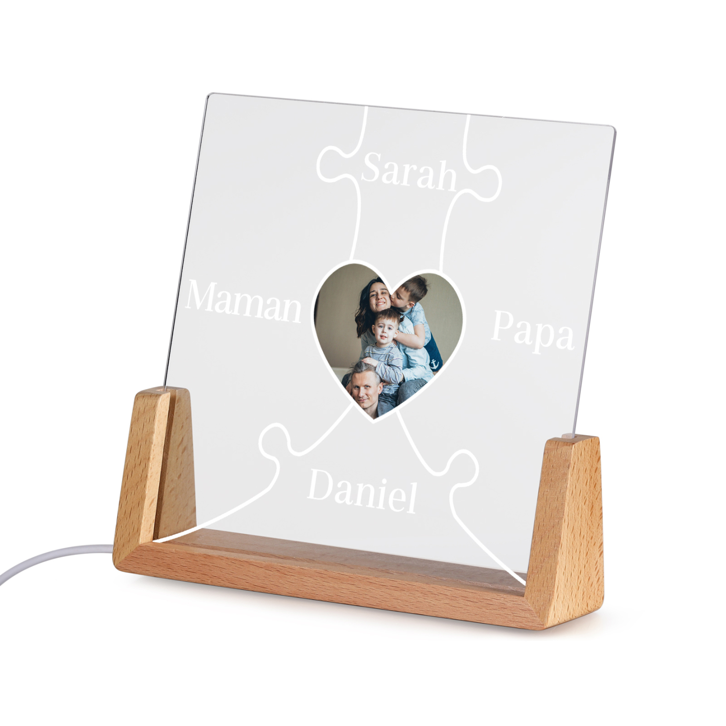 Lampe de chevet LED Puzzles 4 Prénoms Personnalisés avec Photo pour Famille