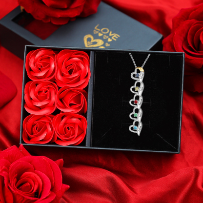 Collier cœur et aile 5 Prénoms Personnalisés avec pierre de naissance