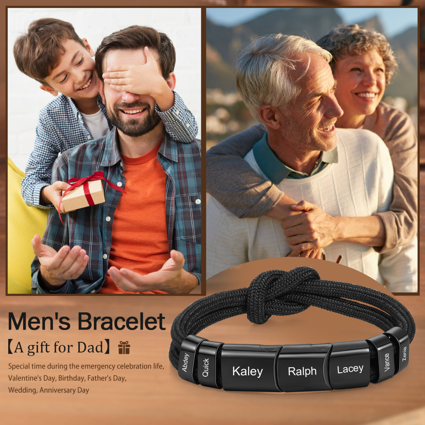 Bracelet Nœud 7 Prénoms Personnalisés pour Hommes