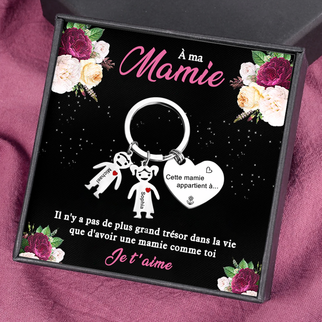 À Ma Mamie - Porte-Clés 2 Prénoms Personnalisé Avec Breloques 2 Enfants