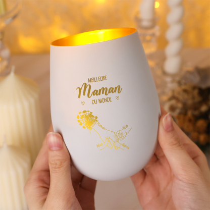 Photophore en Verre Personnalisé avec empreinte de main et 2 à 7 Prénoms – Meilleure Maman/Mamie du monde