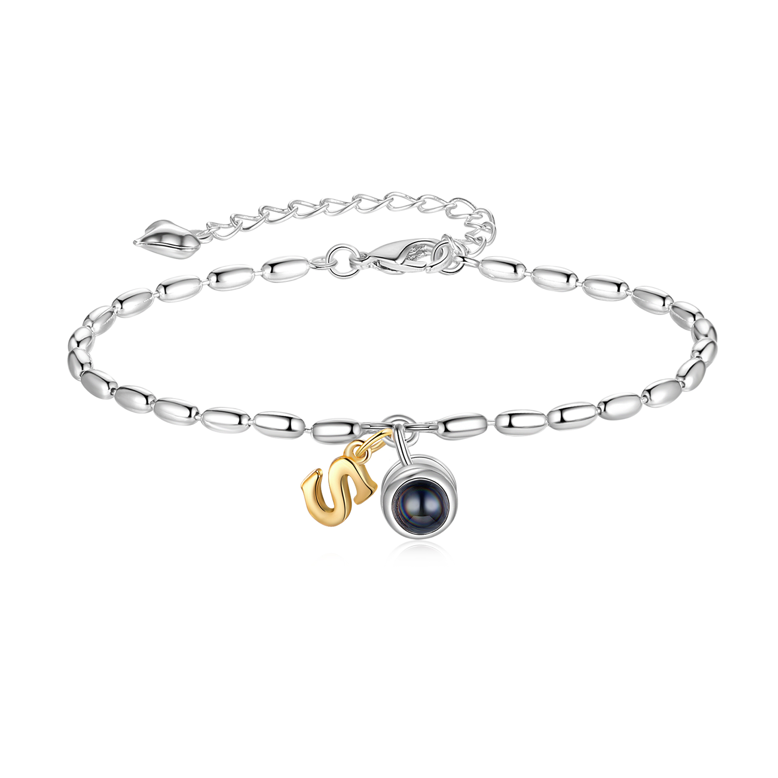 Bracelet Projection de Pierres Bracelet Initiale 1 Photo Personnalisée avec 26 Lettres｜Jessemade