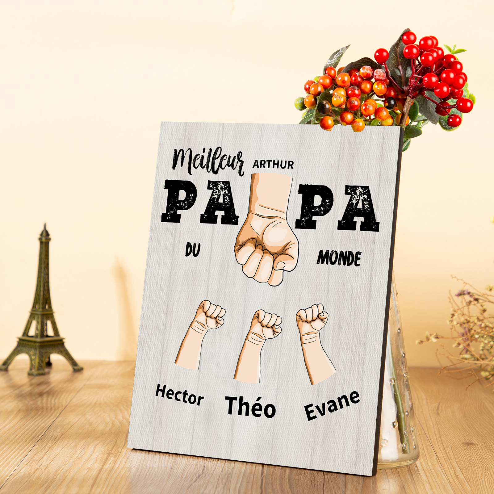 À Mon Papa-Cadre en Bois Poings 2-12 Prénoms Personnalisés