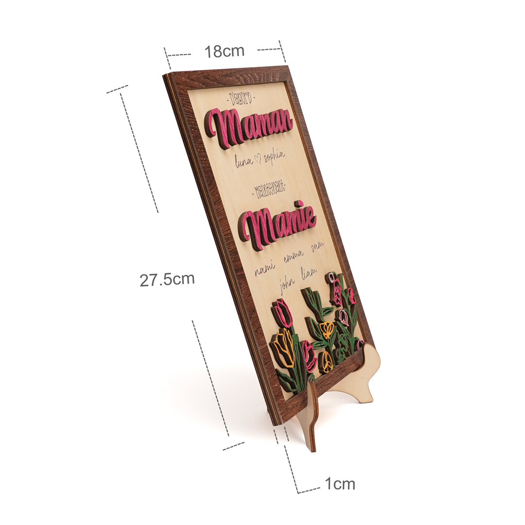 À ma Maman/Mamie - Décoration en bois Fleurs 2 Textes Personnalisés Ornement pour Famille