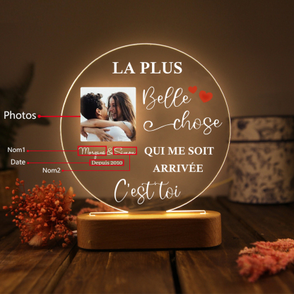 Lampe de chevet Couple LED Lumières 2 Prénoms et 1 Photo Personnalisés avec Date