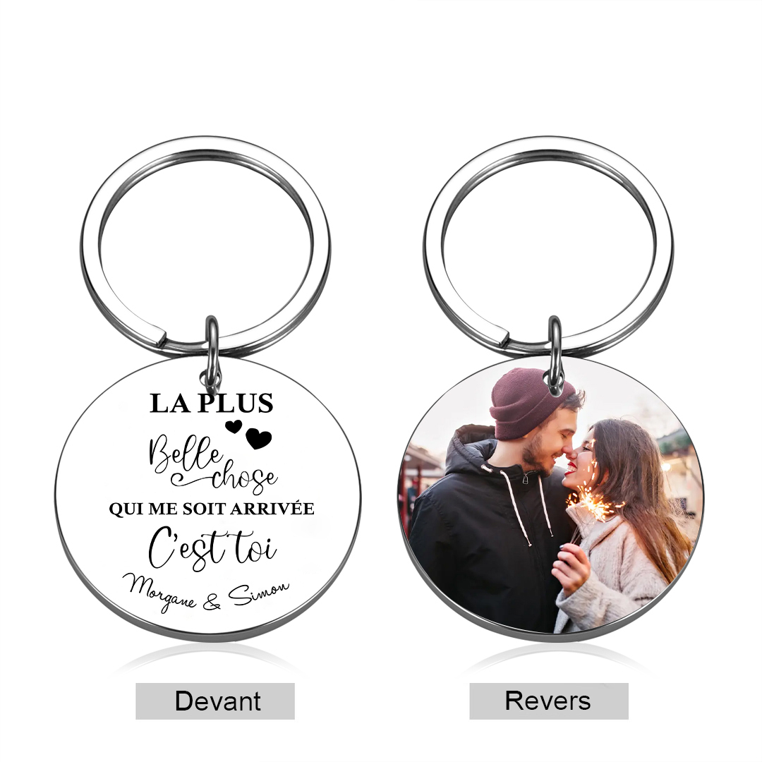 Porte-Clés 2 Prénoms et 1 Photo Personnalisés pour Couple