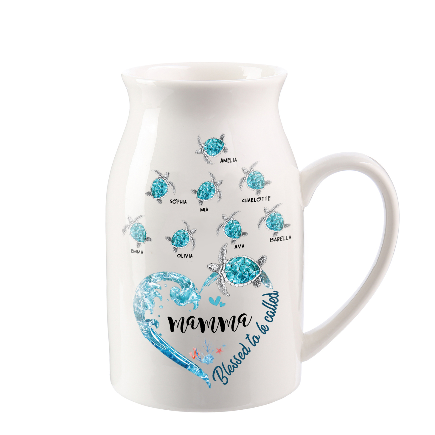 Vase à Fleurs Tortue de Mer 8 Prénoms Personnalisés avec 1 Texte Décoration de la Maison