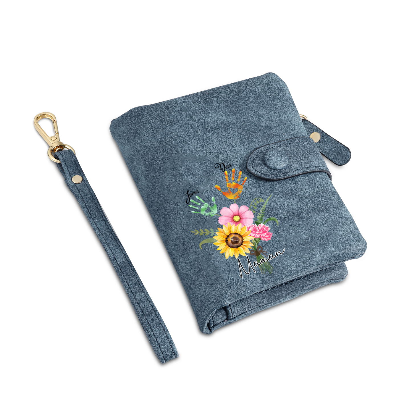 Portefeuille Fleurs 2 Prénoms et 1 Texte Personnalisés Porte-Monnaie Carte pour Femmes