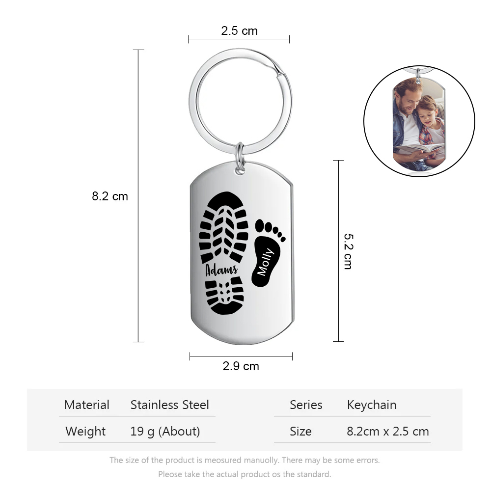 À Papa/Papi - Porte-Clés Pieds Bébé 2 Prénoms Personnalisés avec Photo pour Famille