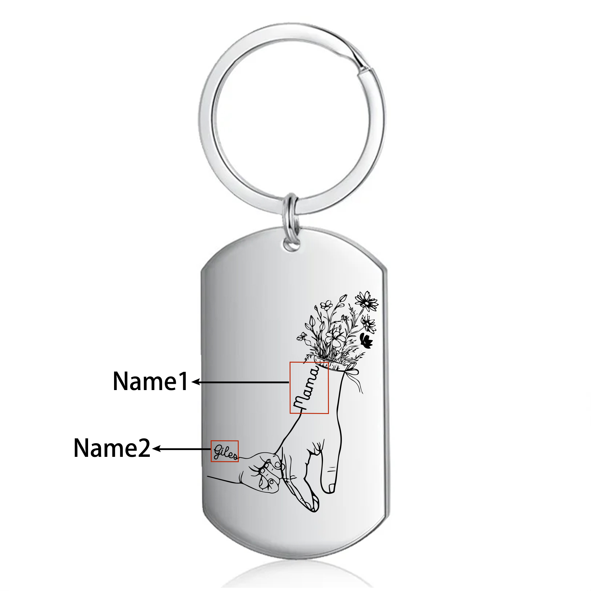 À Ma Maman/Mamie - Porte-Clés la Main dans la Main 2-7 Noms Personnalisés