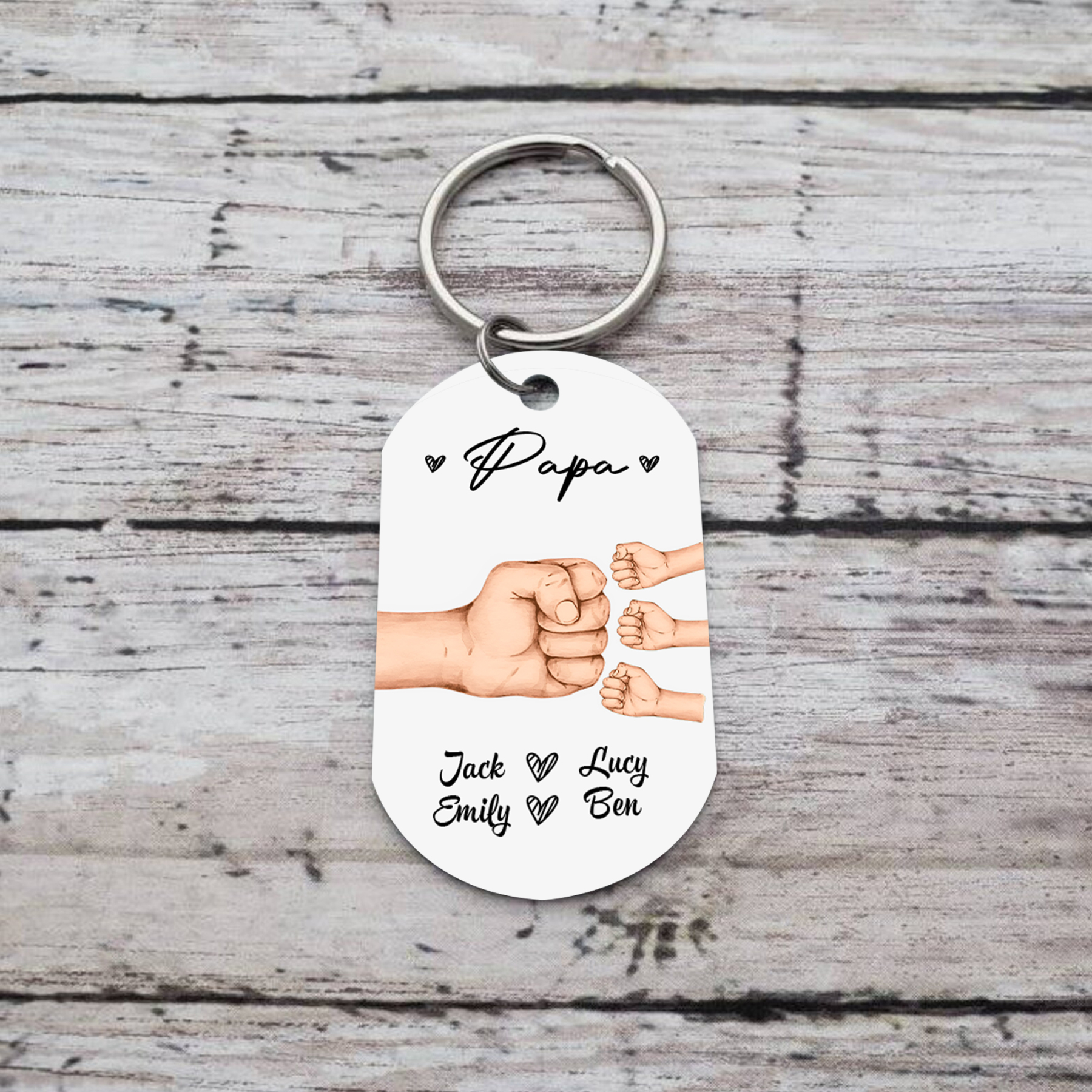 À Papa/Papi - Porte-Clés Poings 4 Prénoms Personnalisés