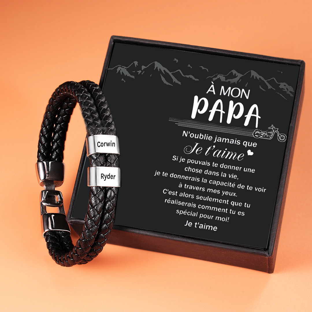 Bracelet Cuir tressé 2 Perles Prénom Personnalisé Bracelet Homme