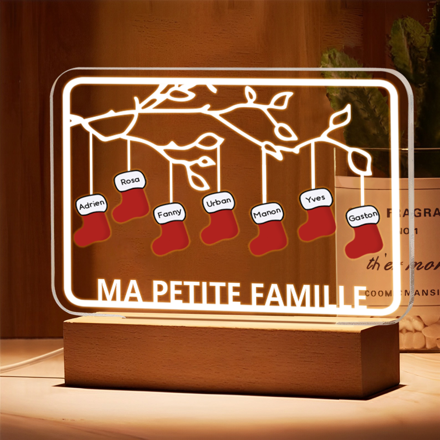 2-8 Noms Lampe de chevet Noël Chaussettes LED Lumières personnalisé avec Texte | Jessemade