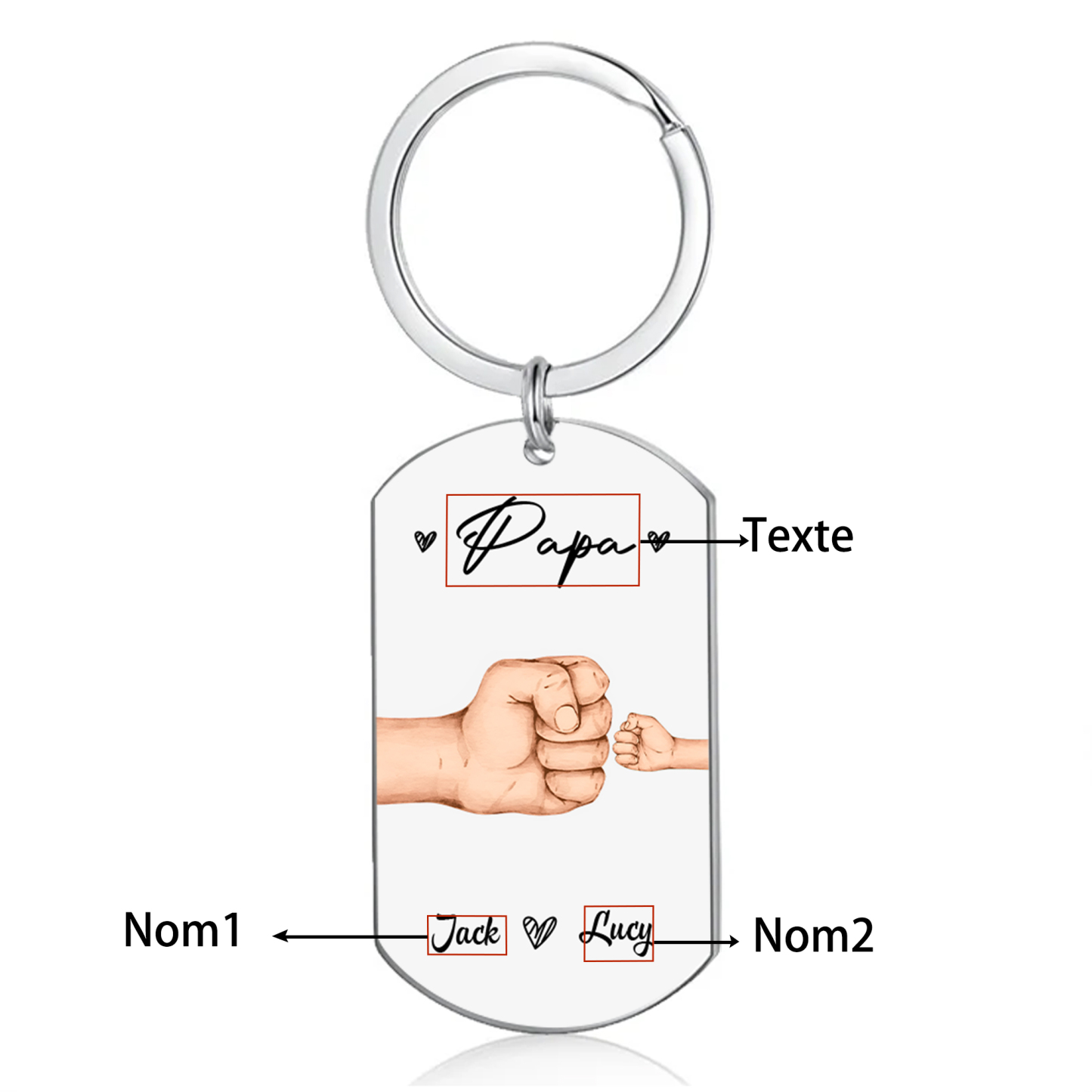 À Papa/Papi - Porte-Clés Poings 2 Prénoms Personnalisés