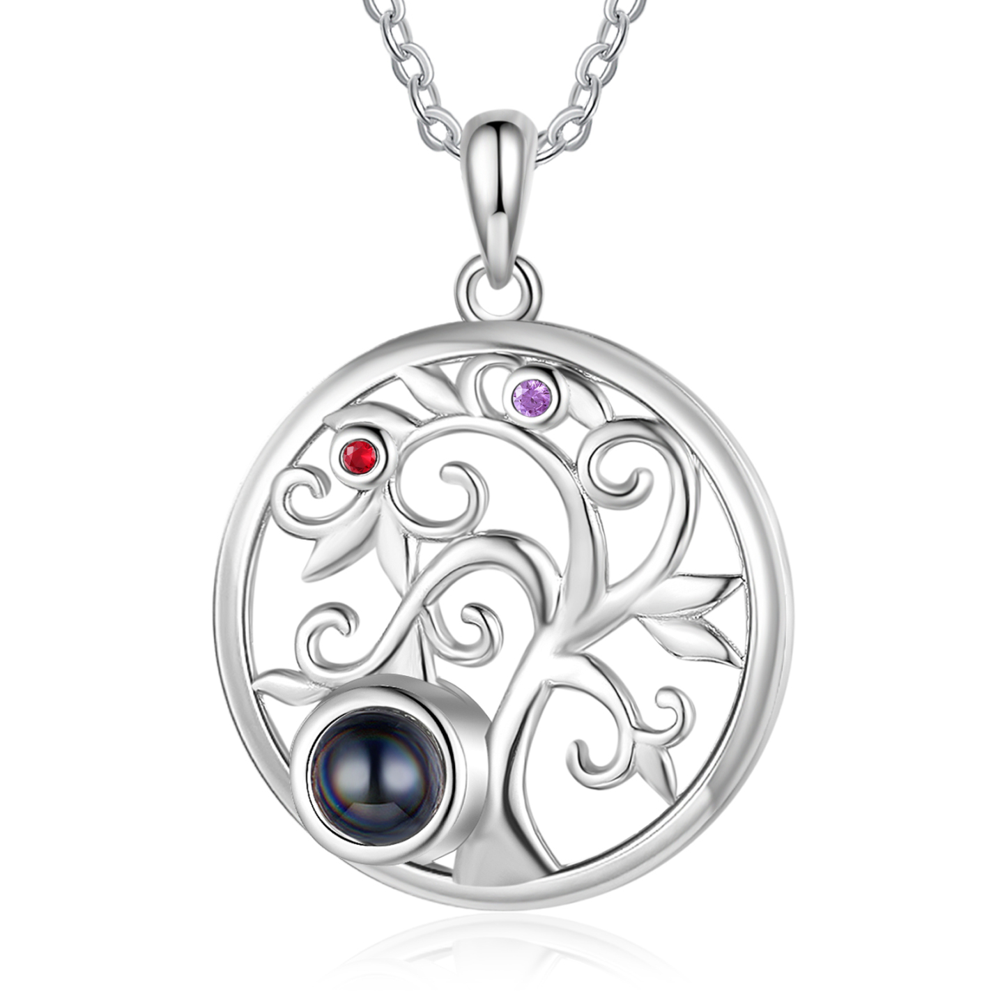 Collier Arbre Projection de Pierres 2 Pierres de naissance et 1 Photo Personnalisés Collier pour Femmes | Jessemade