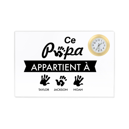 À mon papa - Plaque Acrylique rectangle avec Horloge Empreinte De Main 3 Prénoms Personnalisés