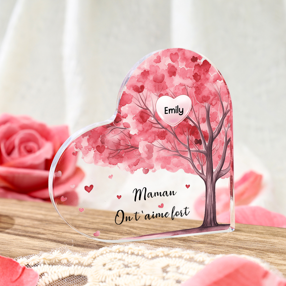 À ma Maman/Mamie - Plaque Acrylique Arbre en Forme de Cœur 1 Prénom Personnalisé avec 1 Texte