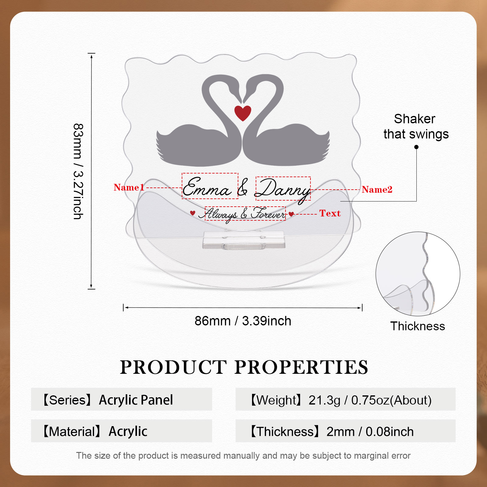 Ornements Panneau Acrylique 2 Prénoms Personnalisés avec Texte pour Couple