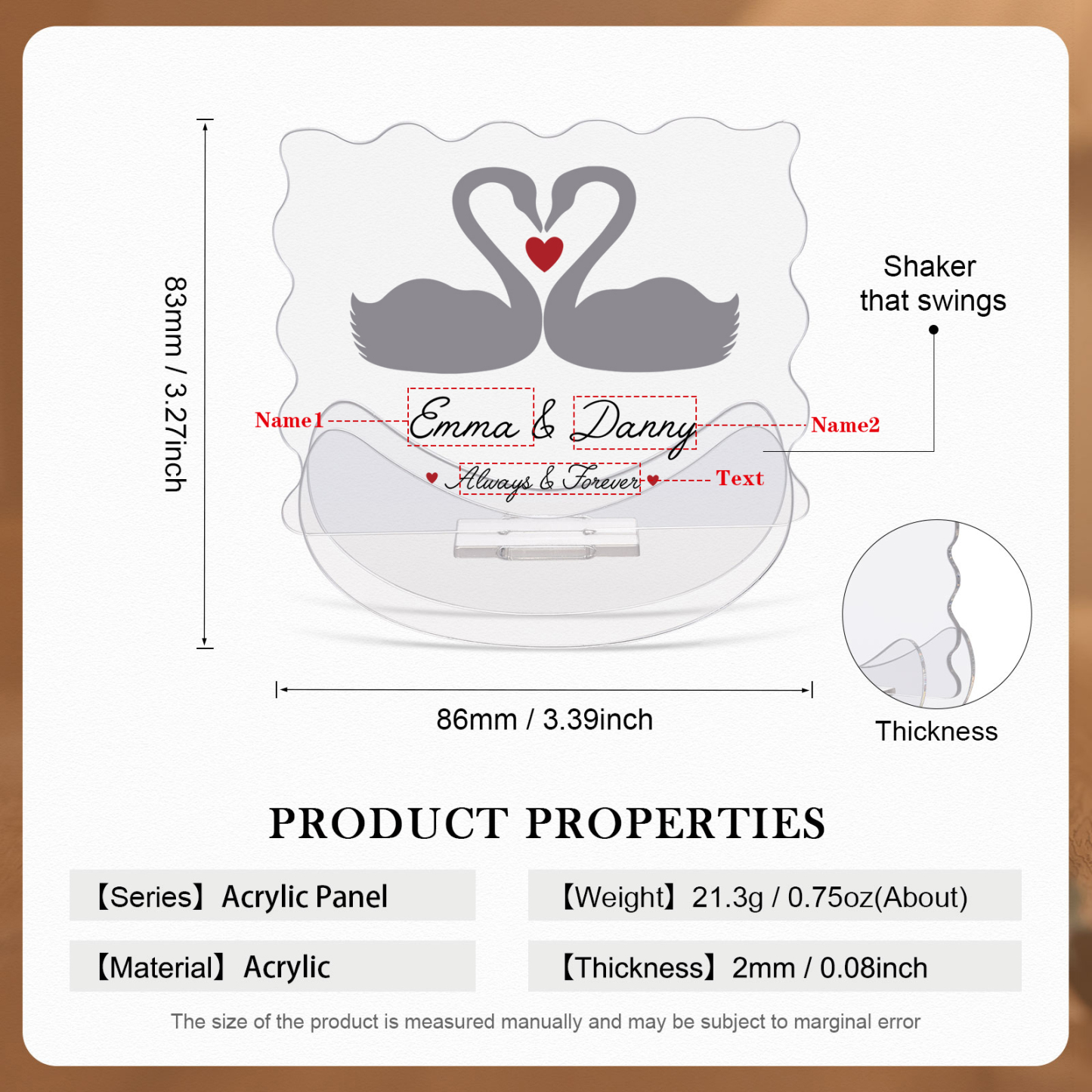 Ornements Panneau Acrylique 2 Prénoms Personnalisés avec Texte pour Couple