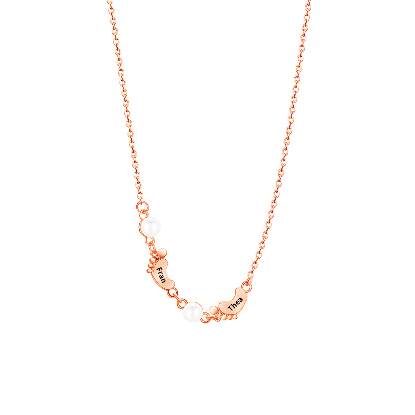 Collier Pieds Bébé et Perles 2 Prénoms Personnalisés Collier Femmes