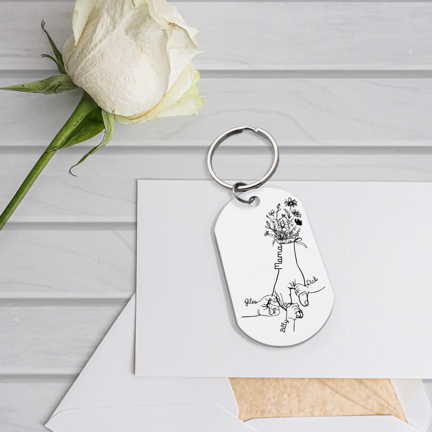 À Ma Maman/Mamie - Porte-Clés la Main dans la Main 2-7 Noms Personnalisés