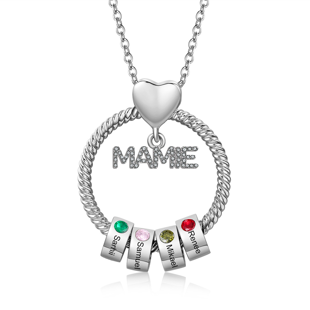 À ma Mamie - Collier personnalisé avec 4 Prénoms et Pierre de naissance Collier pendentif Or/Argent|Jessemade