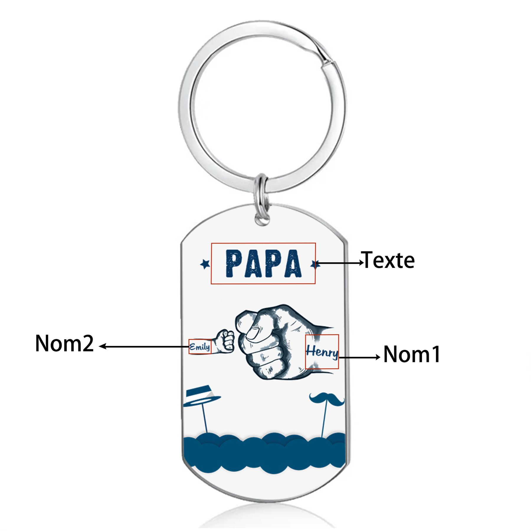 À Papa/Papi - Porte-Clés Poings 2 Prénoms Personnalisés