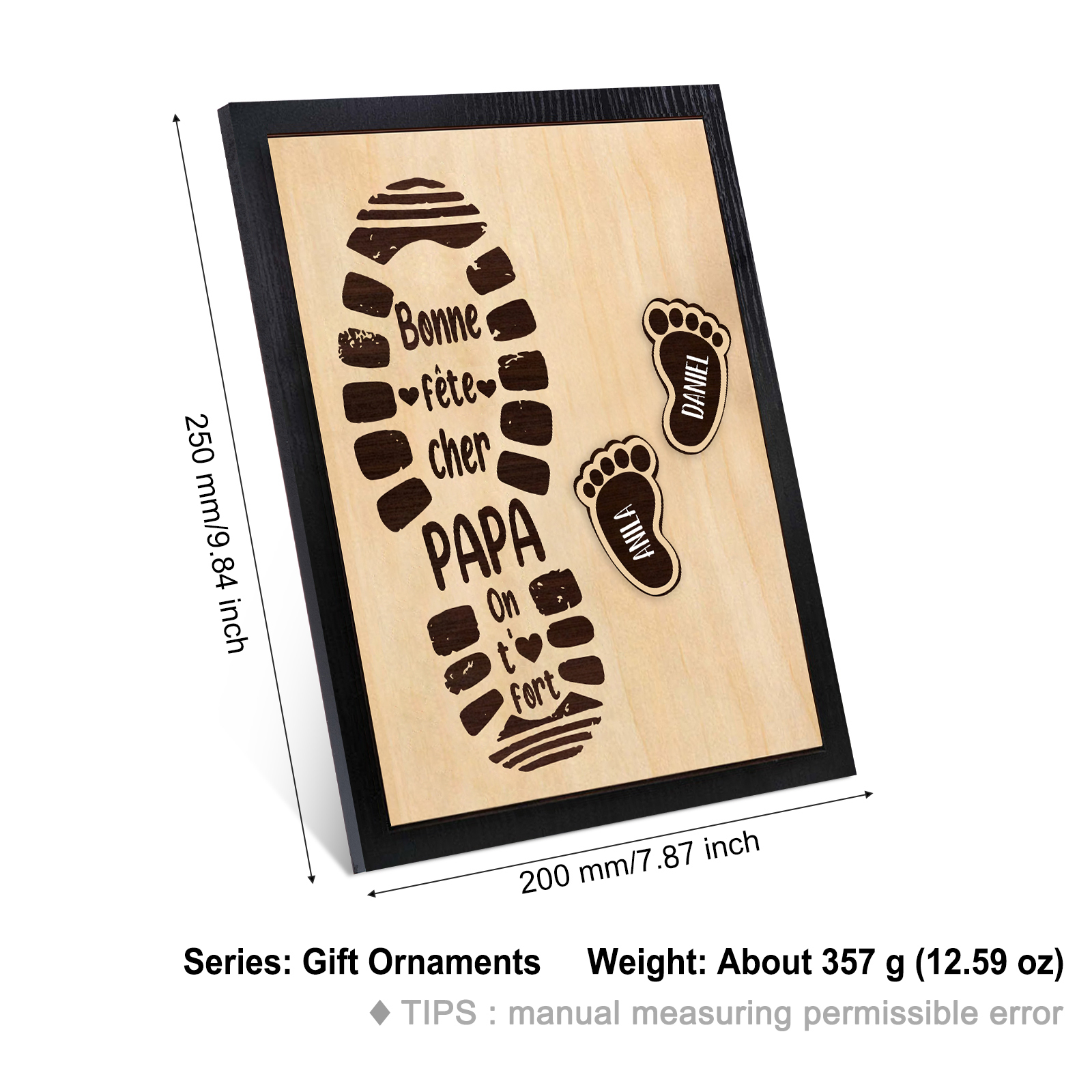 À Mon Papa-Cadre en Bois Pieds Bébé 2 Prénoms Personnalisés