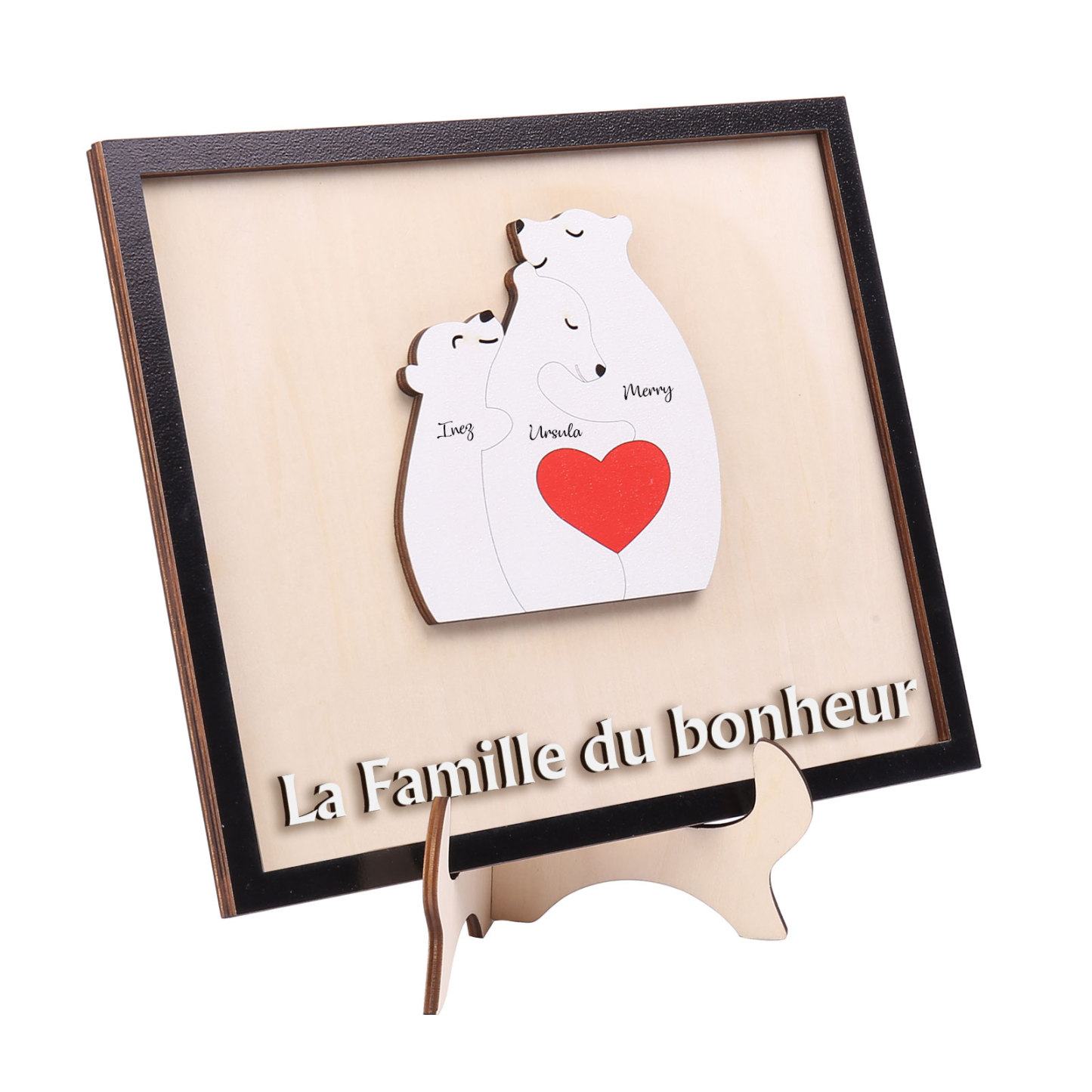 À ma Famille - Décoration en bois Ours 3 Prénoms Personnalisés Ornement pour Famille