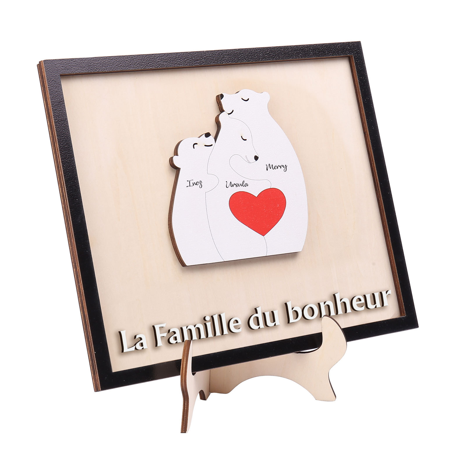 À ma Famille - Décoration en bois Ours 3 Prénoms Personnalisés Ornement pour Famille