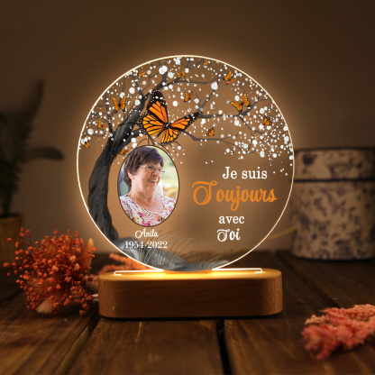 Lampe de chevet LED Commémorative 1 Prénom et Photo Personnalisés avec Date