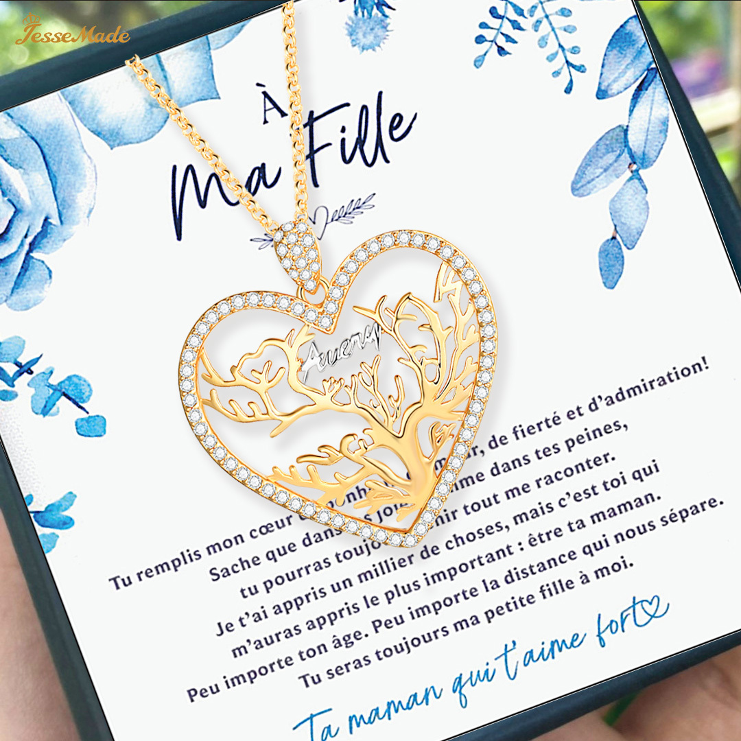 A ma fille - Collier Pendentif Arbre de vie Arbre généalogique 1 prénom