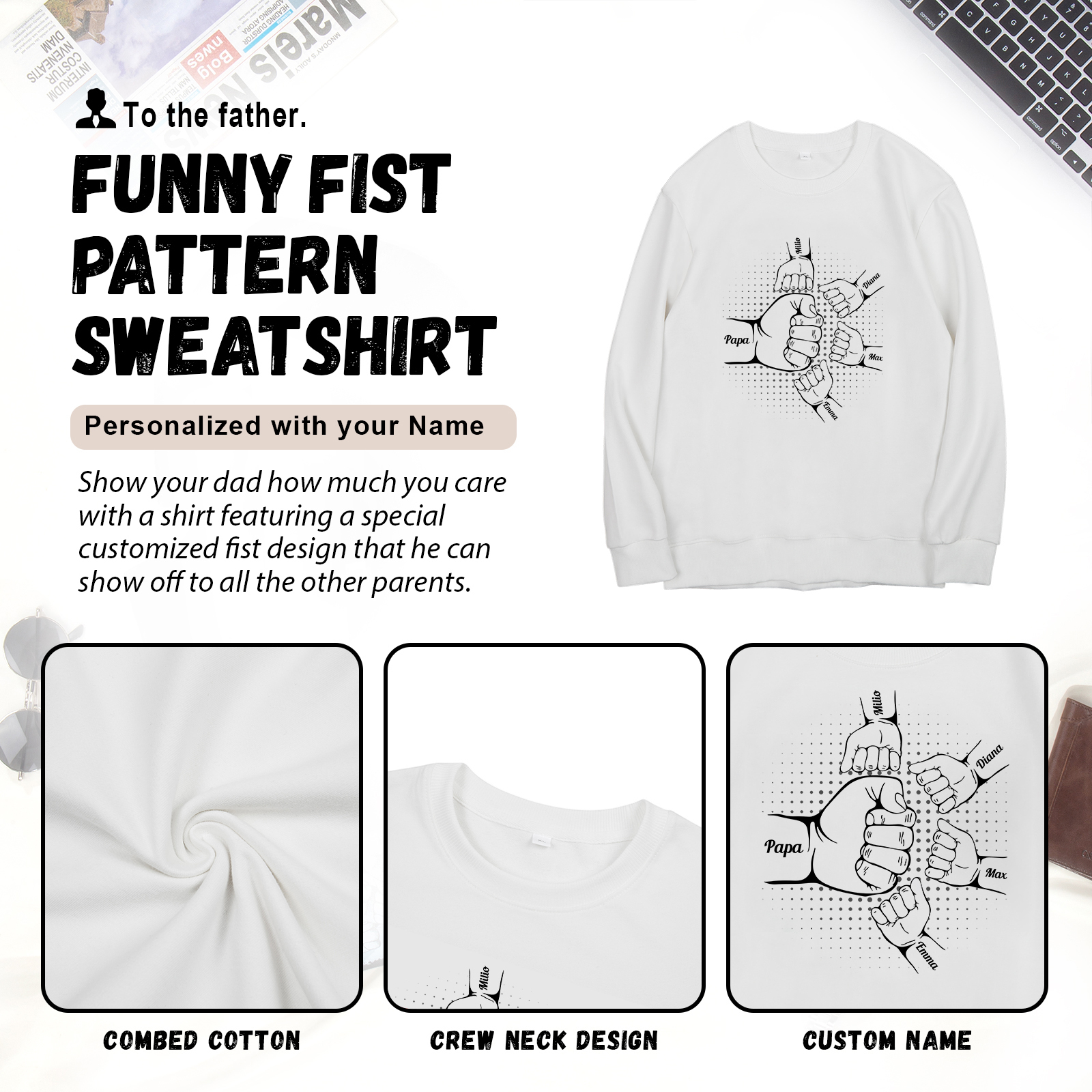 Sweat-Shirt Poings 5 Prénoms Personnalisés