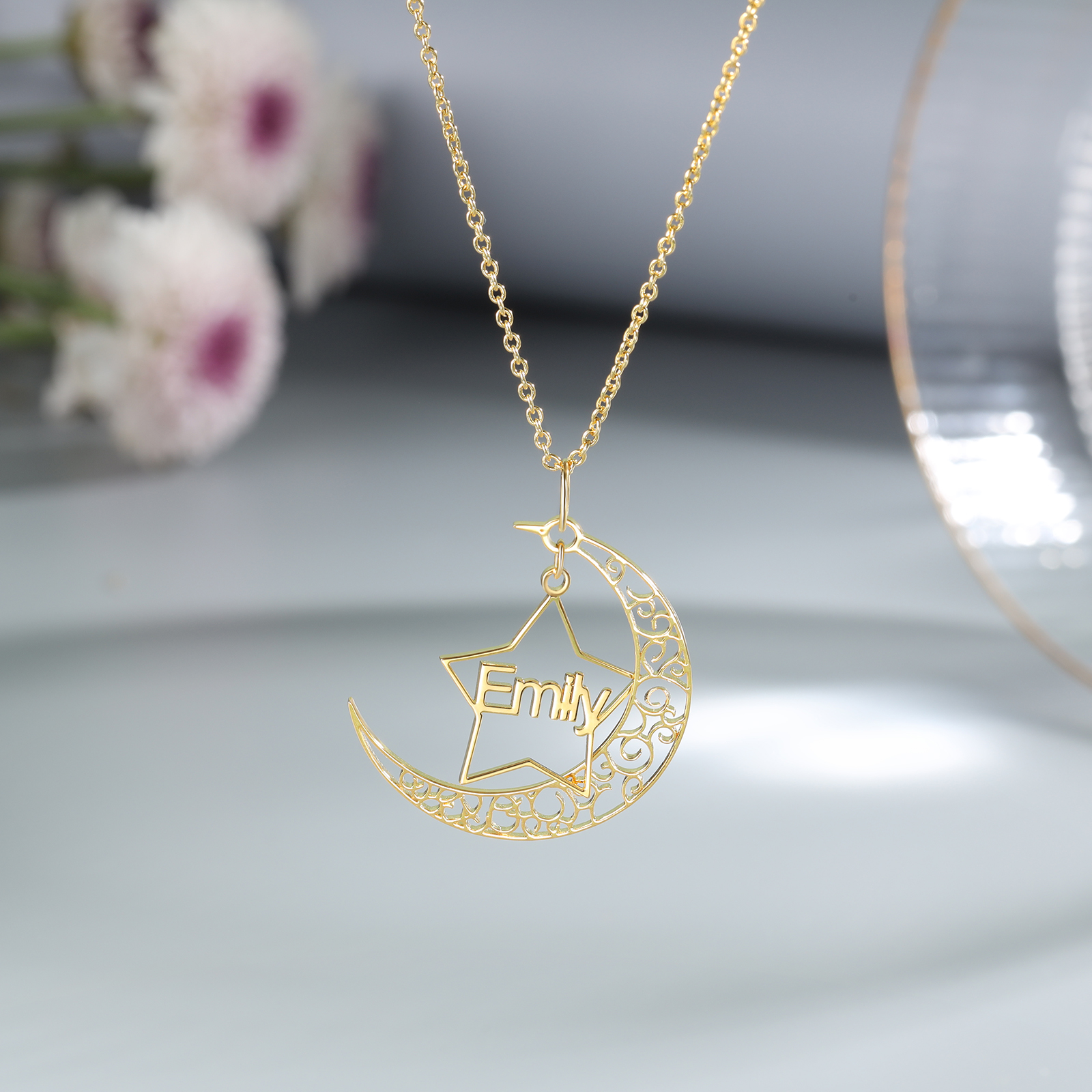 Collier étoile prénom personnalisé avec lune
