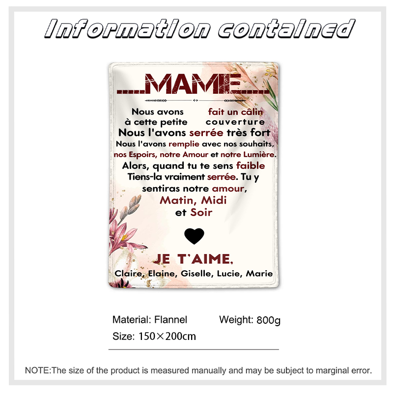 À ma Mamie - Couverture Plaids Polaire 1 Texte Personnalisé