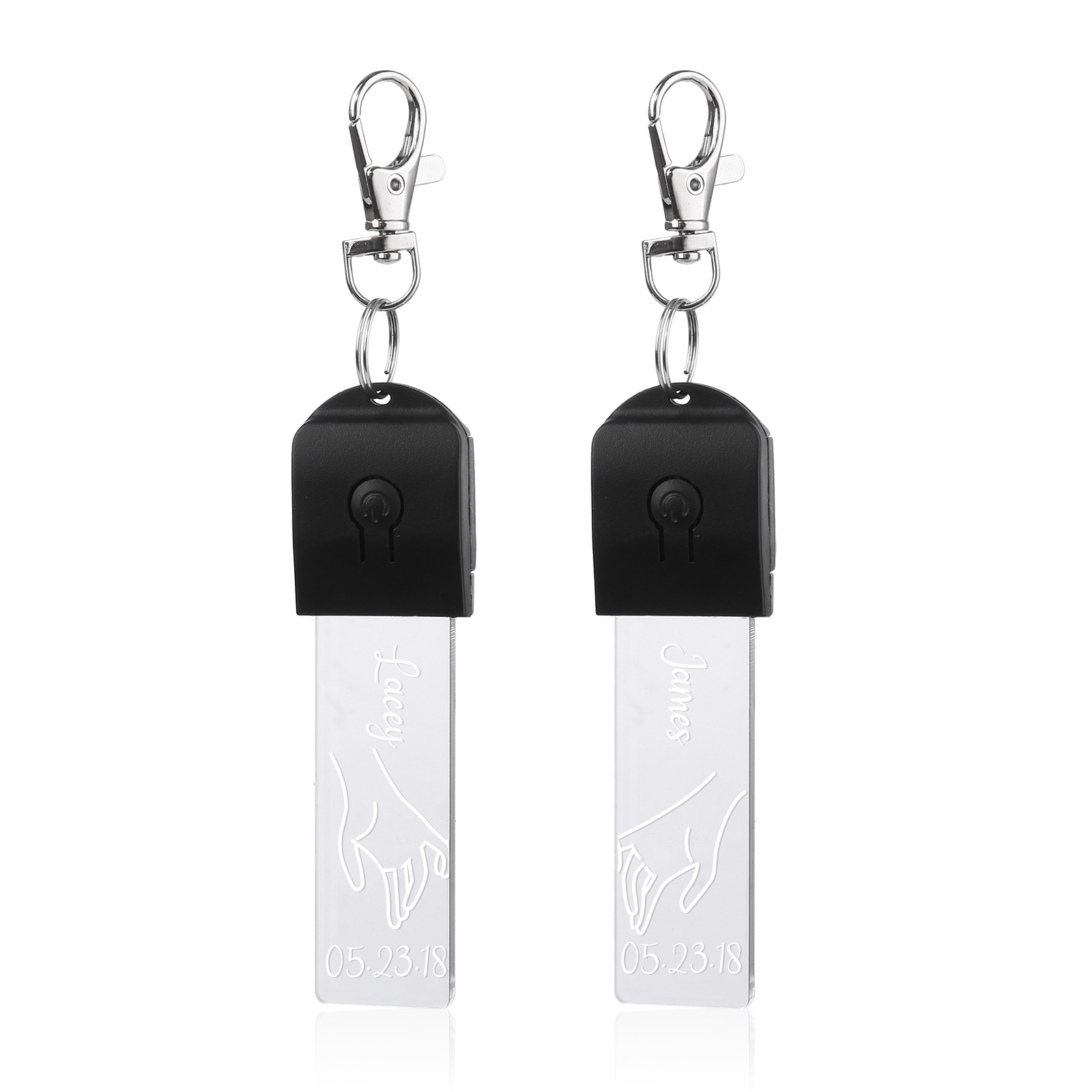 2PCS Porte-Clés 2 Prénoms Personnalisés avec Date pour Couple Porte-Clés lumières colorées