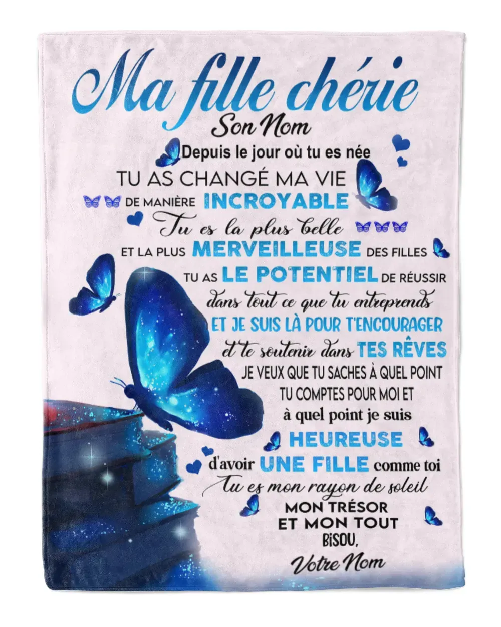 À Ma Fille - Plaid Personnalisé avec 2 Prénoms Couverture Flanelle | Jessemade