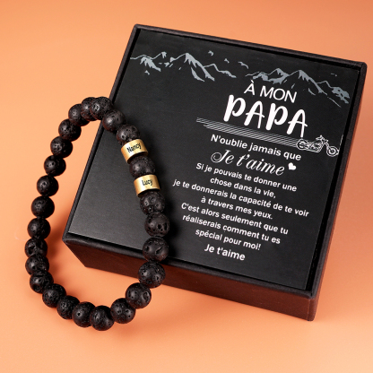 Bracelet 2 Prénom Personnalisé Bracelet Prénom Pierre de lave Noir｜Jessemade