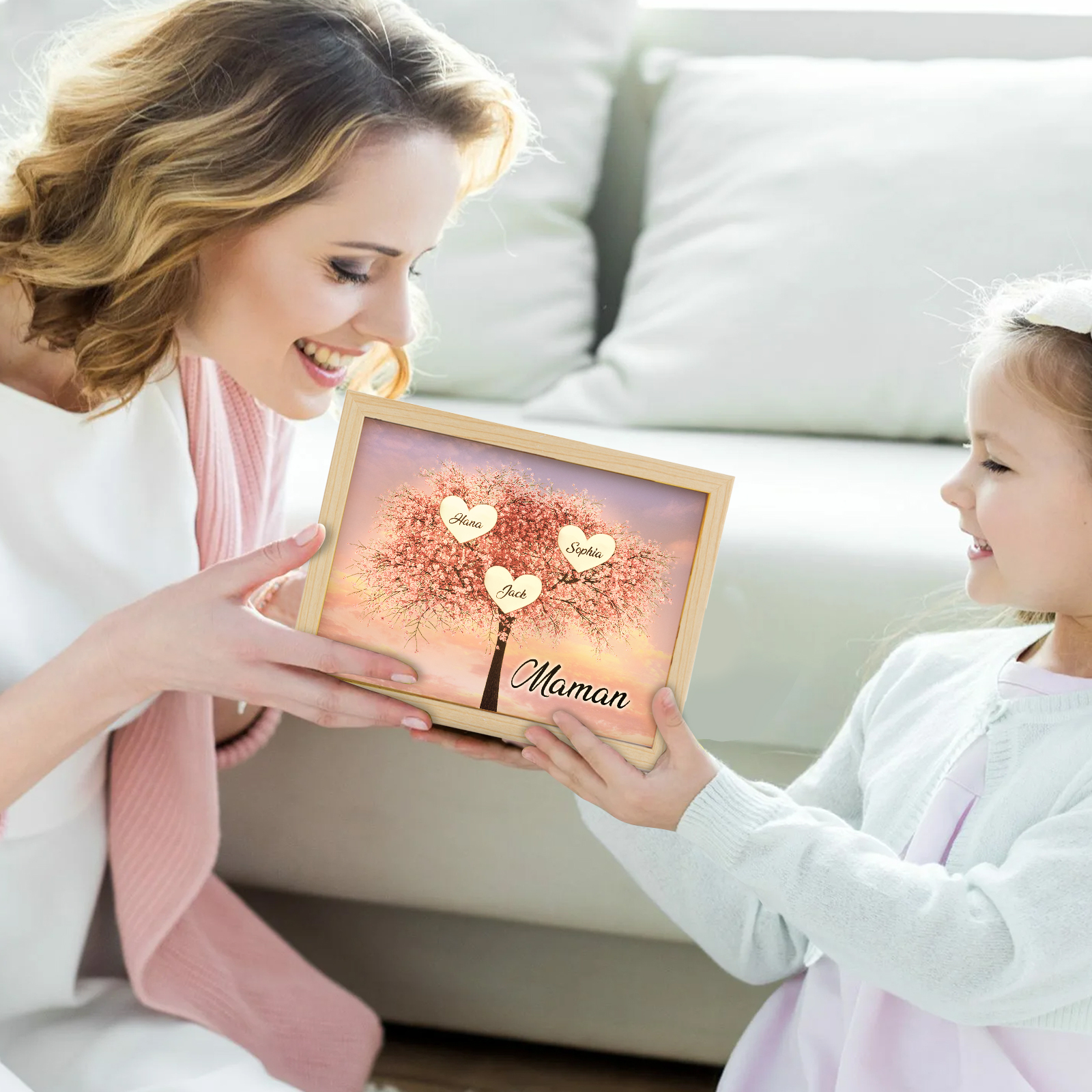 Cadre Photo LED Arbre de Vie 3 Prénoms et 1 Texte Personnalisé Décoration Famille