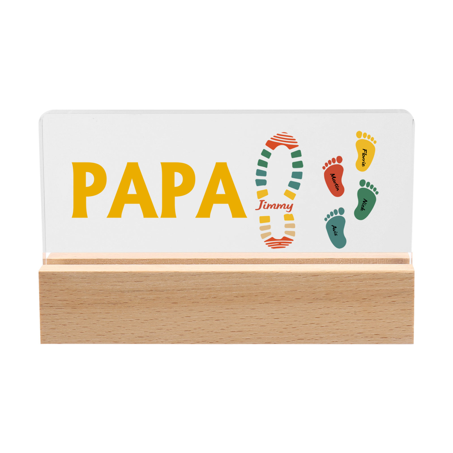 À mon Papa/Papi- Lampe de chevet LED Pieds Bébé 5 Prénoms Personnalisés avec Texte