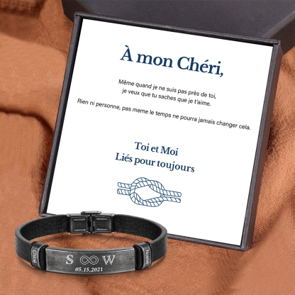À Mon Chéri - Bracelet Initiale en Cuir Croix 2 Prénoms Personnalisés avec 2 Lettres et Date｜Jessemade