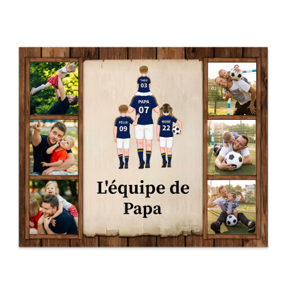 À Mon Papi/Papa-Cadre en Bois l'équipe de Football de Papa 2-9 Prénoms Personnalisés avec Texte et 6 Photos | Jessemade