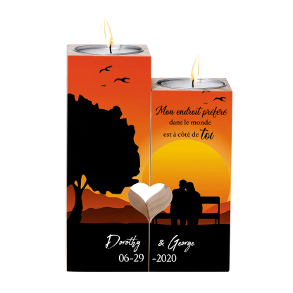 Bougeoir en Bois 2 Prénoms et 1 Date Personnalisés sans bougie cadeau pour Couple | Jessemade