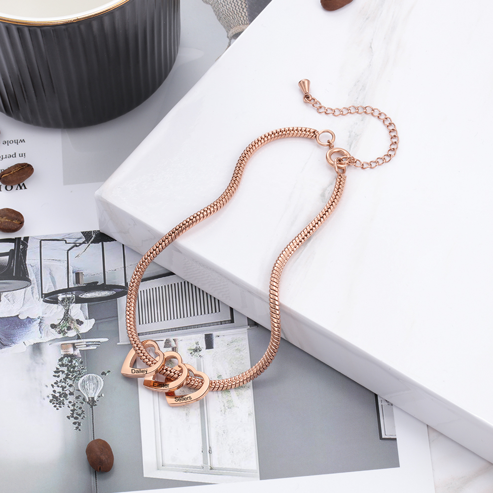 Bracelet Cheville Réglable Prénom Personnalisés Pour Femmes Avec 6 Pendentif Coeur