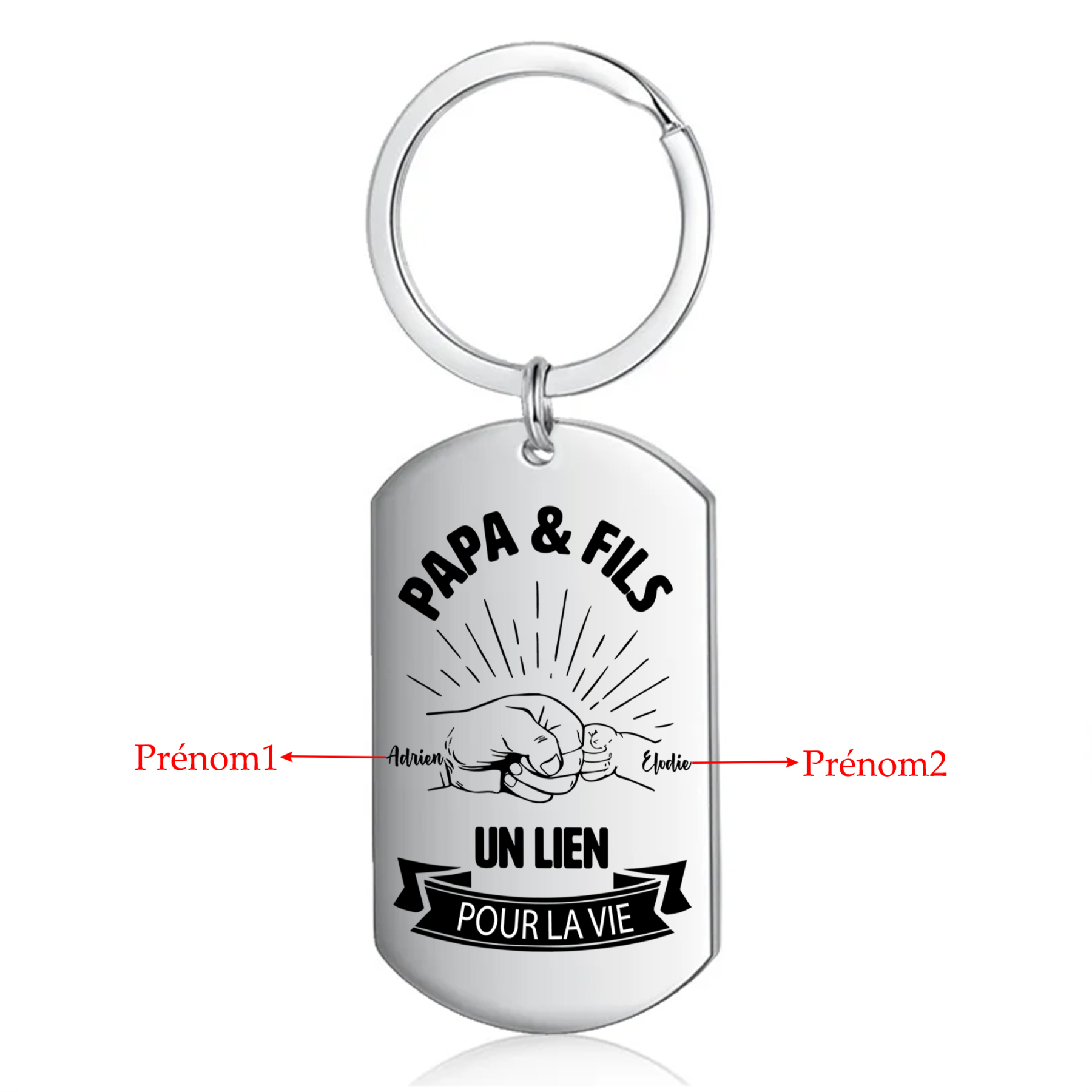 À mon Papa - Porte-Clés Poings 2 Prénoms Personnalisés Porte-Clés Père et Fils
