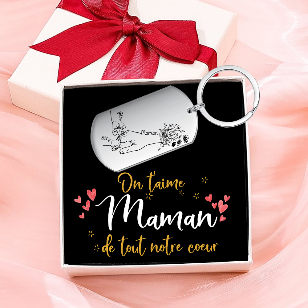 À Ma Maman - Porte-Clés la Main dans la Main 3 Prénoms Personnalisés